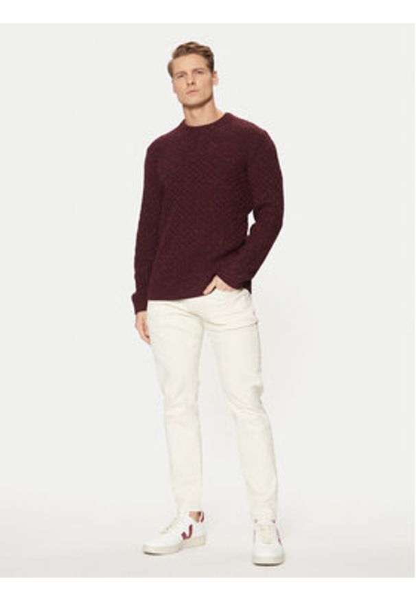 Tom Tailor Sweter 1044537 Bordowy Regular Fit. Kolor: czerwony. Materiał: bawełna