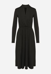 Born2be - Czarna Rozkloszowana Sukienka z Ozdobnym Wycięciem i Usztywnioną Linią Ramion Rivfedi. Okazja: na co dzień, na imprezę. Kolor: czarny. Długość rękawa: długi rękaw. Typ sukienki: proste. Styl: casual, elegancki #7