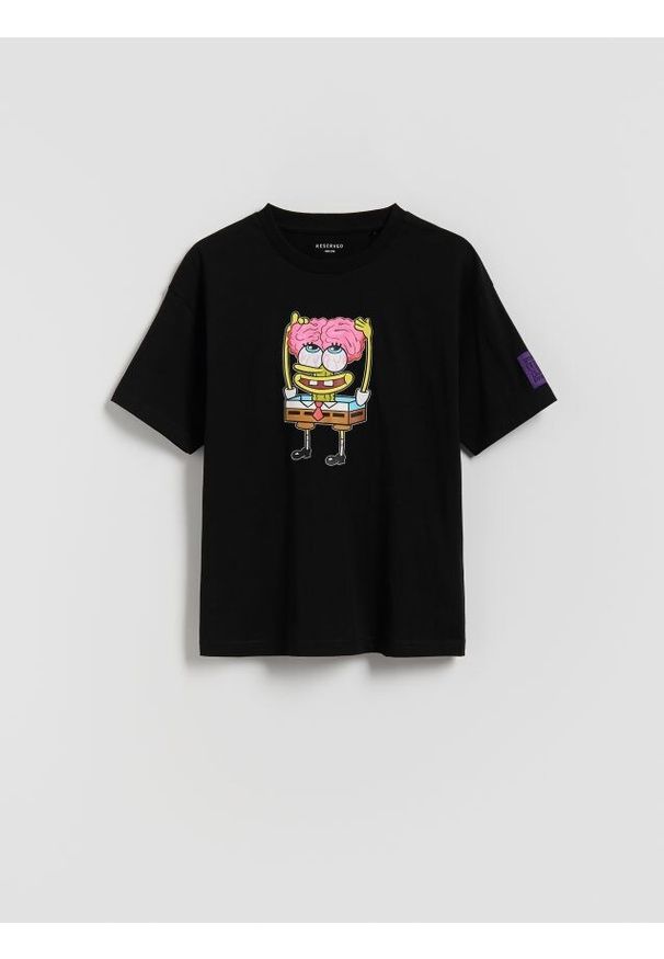 Reserved - T-shirt SpongeBob - czarny. Kolor: czarny. Materiał: dzianina, bawełna