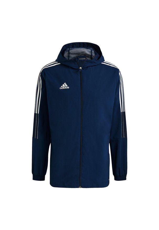 Adidas - Kurtka piłkarska męska adidas Tiro 21 Windbreaker. Kolor: niebieski, biały, wielokolorowy. Sport: piłka nożna