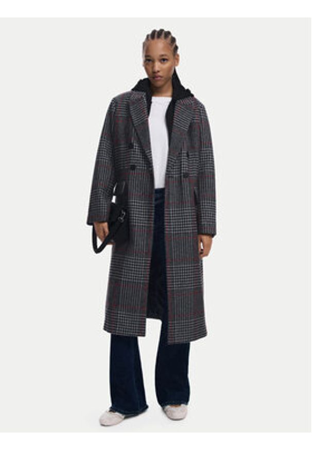 Desigual Płaszcz wełniany Capucha 25WWEW13 Szary Regular Fit. Kolor: szary. Materiał: syntetyk