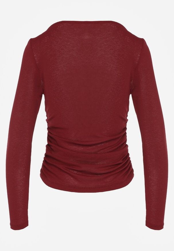 Renee - Bordowa Bluzka Longsleeve z Marszczonymi Detalami Eslira. Kolor: czerwony. Materiał: jeans. Długość rękawa: długi rękaw. Styl: elegancki