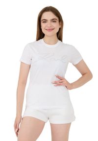 Karl Lagerfeld - KARL LAGERFELD Biały damski t-shirt Rhinestone Logo, Rozmiar S. Kolor: biały