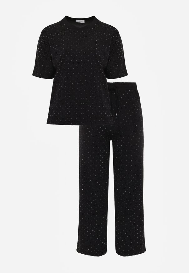 Born2be - Czarny Komplet Bawełniany o Fasonie Oversize T-shirt i Spodnie Azilane. Kolor: czarny. Materiał: bawełna