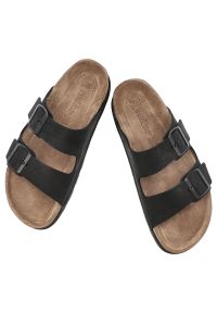 Klapki damskie Rieker, profilowana wkładka anatomiczny kształt regulowane paski solidne klamry korkowa podeszwa stabilne podparcie stopy, czarne, V31. Okazja: na co dzień, do domu. Kolor: czarny. Wzór: paski. Sezon: lato. Styl: casual #4