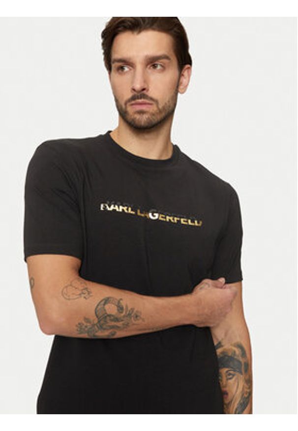 Karl Lagerfeld - KARL LAGERFELD T-Shirt 755462 551235 Czarny Regular Fit. Typ kołnierza: dekolt w karo. Kolor: czarny. Materiał: bawełna