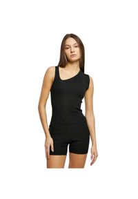 Damski asymetryczny dzianinowy tank top Urban Classics Rib. Okazja: na co dzień. Kolor: czarny. Materiał: dzianina. Styl: casual #1