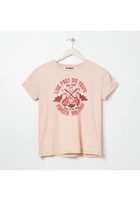 Sinsay - Koszulka z nadrukiem - Różowy. Kolor: różowy. Wzór: nadruk #1