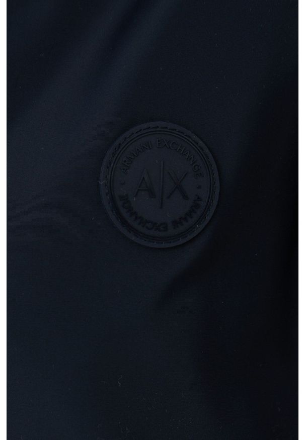 Armani Exchange kurtka damska kolor granatowy przejściowa. Okazja: na co dzień. Typ kołnierza: kaptur. Kolor: niebieski. Materiał: materiał. Wzór: gładki. Styl: casual