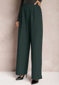 Renee - Ciemnozielone Szerokie Spodnie w Eleganckim Stylu Hanessame. Kolor: zielony. Styl: elegancki