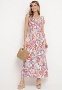 Born2be - Biało-Różowa Sukienka z Kopertowym Dekoltem w Kwiaty z Gumką w Pasie Fionessa. Okazja: na co dzień. Typ kołnierza: dekolt kopertowy. Kolor: biały. Wzór: kwiaty. Typ sukienki: kopertowe. Styl: elegancki, casual, klasyczny #1