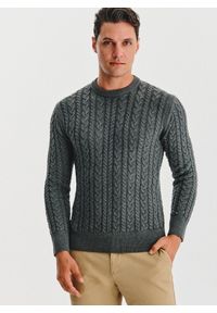 Pako Lorente - PAKO LORENTE - szary sweter męski z kaszmirem. Kolor: szary, beżowy. Materiał: kaszmir. Wzór: ze splotem. Sezon: jesień #1