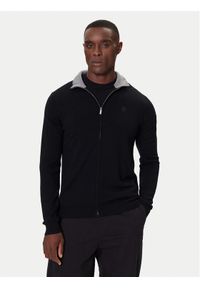 Karl Lagerfeld - KARL LAGERFELD Kardigan 655004 554399 Czarny Slim Fit. Typ kołnierza: dekolt w karo. Kolor: czarny. Materiał: wełna