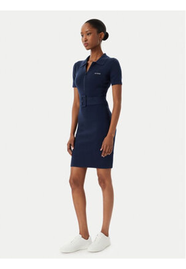 Guess Sukienka dzianinowa V6RK08 Z4642 Granatowy Slim Fit. Kolor: niebieski. Materiał: syntetyk