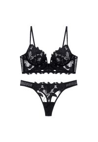 Intica - Komplet bielizny z haftem elegancki styl i komfort Latrena. Kolor: czarny. Materiał: materiał. Wzór: haft