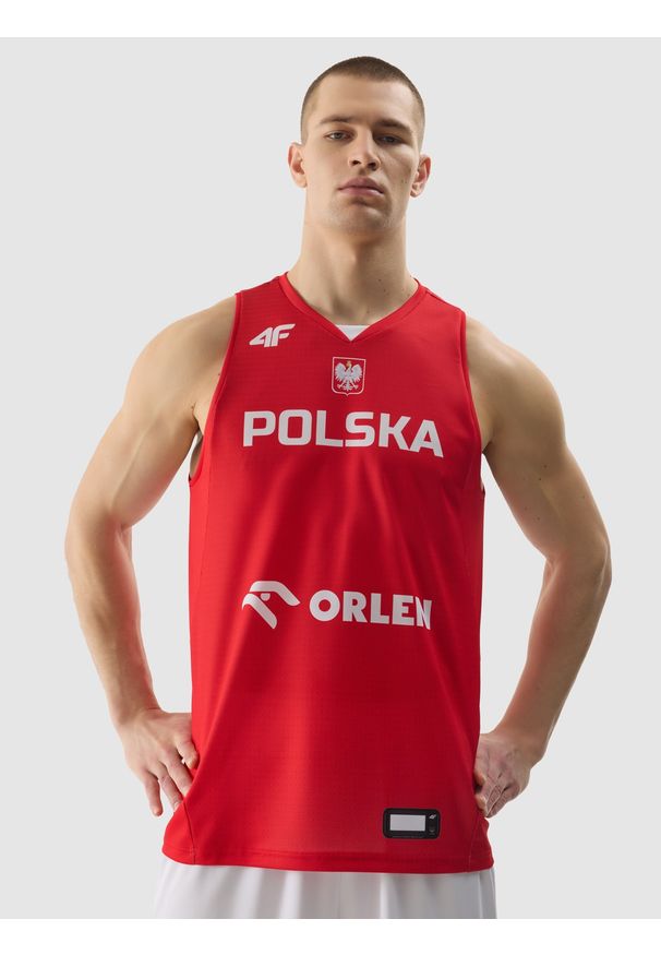 4f - Koszulka reprezentacyjna męska 4F x PZKOSZ - czerwona. Kolor: czerwony. Materiał: włókno, dzianina. Sport: koszykówka