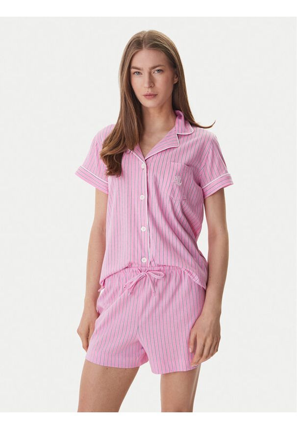 Lauren Ralph Lauren - LAUREN RALPH LAUREN Piżama ILN12502 Różowy Regular Fit. Kolor: różowy. Materiał: bawełna