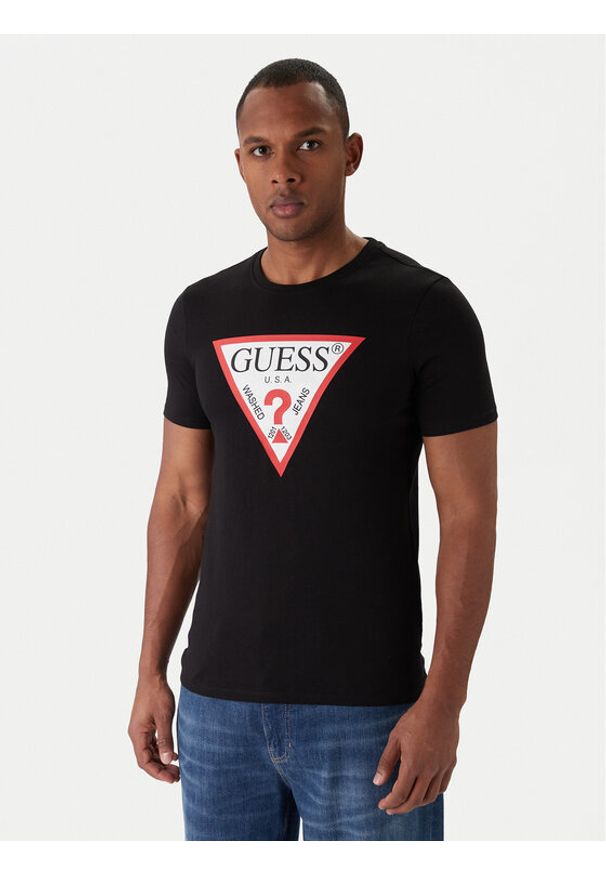 Guess T-Shirt M2YI71 I3Z14 Czarny Slim Fit. Kolor: czarny. Materiał: bawełna