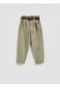 Reserved - Jeansy paperbag z paskiem - zielony. Kolor: zielony #1