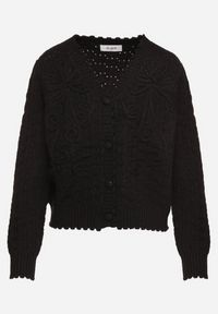 Born2be - Czarny Kardigan Oversize Zapinany na Guziki z Ozdobnym HaftemKalabrine. Kolor: czarny. Materiał: materiał. Sezon: zima