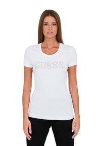 Guess - GUESS Biały damski t-shirt bawełniany Stones Logo Tee, Rozmiar L. Kolor: biały. Materiał: bawełna #4