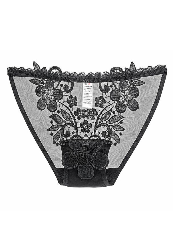 Intica - figi z haftem i prześwitującym materiałem Pakize. Kolor: czarny. Materiał: materiał. Wzór: haft