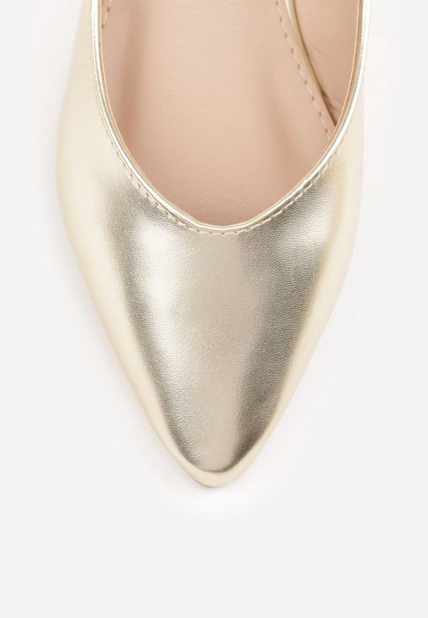 Born2be - Złote Pudrowe Sandały Slingback z Noskiem w Szpic Arrilla. Okazja: do pracy, na co dzień. Kolor: złoty. Styl: elegancki, klasyczny, casual