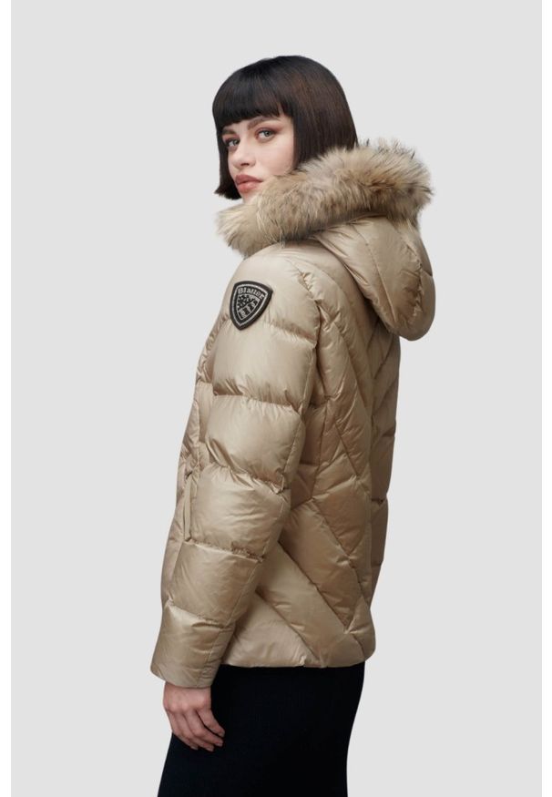 Blauer USA - BLAUER Alicia Beżowa kurtka damska Short Jackets, Rozmiar L. Kolor: beżowy. Materiał: poliamid. Styl: wizytowy