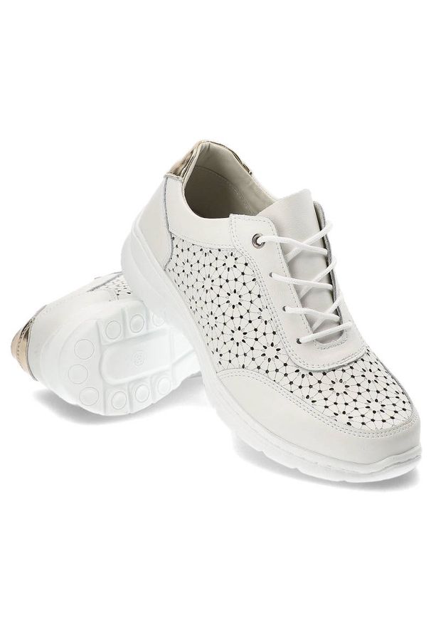 Białe Sneakersy Filippo Modne Skórzane Buty Damskie. Kolor: biały. Materiał: skóra. Szerokość cholewki: normalna