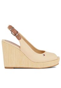 TOMMY HILFIGER - Tommy Hilfiger Sandały Iconic Elena Sling Back Wedge FW0FW04789 Beżowy. Kolor: beżowy