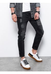 Ombre Clothing - Spodnie męskie jeansowe - czarne V2 P1028 - XXL. Kolor: czarny. Materiał: jeans