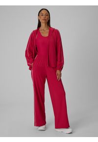 4f - 4F Bluza loose bez kaptura szybkoschnąca damska - czerwona M. Typ kołnierza: bez kaptura. Kolor: czerwony. Materiał: materiał, dresówka, skóra, dzianina. Styl: sportowy #2