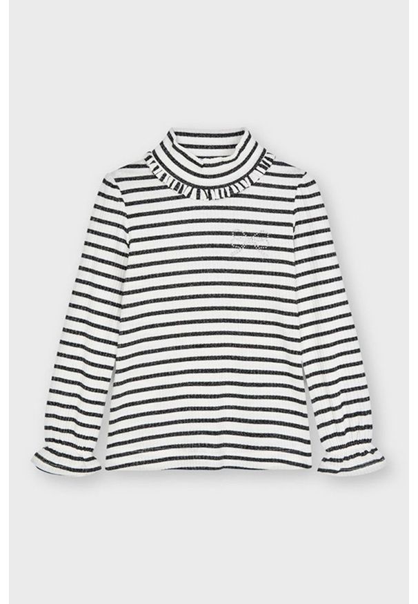 Mayoral Longsleeve dziecięcy kolor biały. Okazja: na co dzień. Typ kołnierza: golf. Kolor: biały. Materiał: dzianina. Długość rękawa: długi rękaw. Długość: długie. Styl: casual