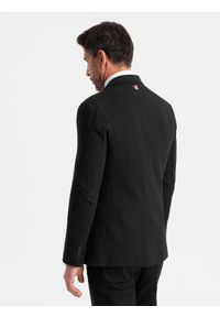 Ombre Clothing - Marynarka męska SLIM z dzianiny o subtelnej strukturze – czarna V2. Okazja: do pracy. Kolor: czarny. Materiał: dzianina. Wzór: kolorowy. Styl: klasyczny #6