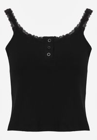 Born2be - Czarny Top z Bawełny Ozdobiony Guzikami i Koronką przy Dekolcie Beralie. Okazja: na co dzień. Kolor: czarny. Materiał: bawełna, koronka. Wzór: aplikacja, koronka. Styl: casual, elegancki, klasyczny #6