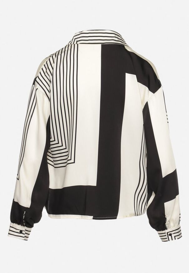 Born2be - Beżowo-Czarna Koszula z Oryginalnym Geometrycznym Wzorem Sylphie. Kolor: czarny. Długość rękawa: długi rękaw. Długość: długie. Wzór: geometria. Styl: klasyczny