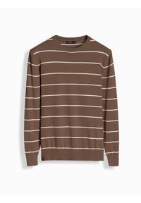 Ombre Clothing - Męski sweter casualowy w poziome paski – brązowy V3. Okazja: na co dzień. Kolor: brązowy. Materiał: nylon, włókno, materiał, bawełna. Wzór: paski. Styl: casual #3