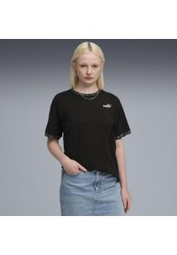 Puma - Damska luźna koszulka Essential ze zwierzęcym nadrukiem PUMA Black. Kolor: czarny. Wzór: motyw zwierzęcy, nadruk. Sport: fitness