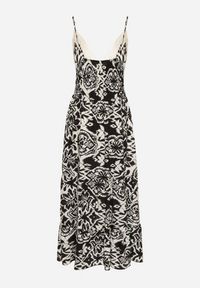 Born2be - Czarna Bawełniana Sukienka Rozkloszowana w Etniczny Wzór z Koronką Taliosha. Okazja: na co dzień. Typ kołnierza: dekolt w kształcie V. Kolor: czarny. Materiał: bawełna, koronka. Długość rękawa: na ramiączkach. Wzór: koronka. Styl: casual, elegancki #3