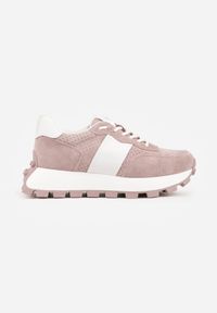 Born2be - Różowe Sneakersy z Zamszu Naturalnego z Perforacją na Grubej Podeszwie Cezarisse. Kolor: różowy. Materiał: zamsz #4