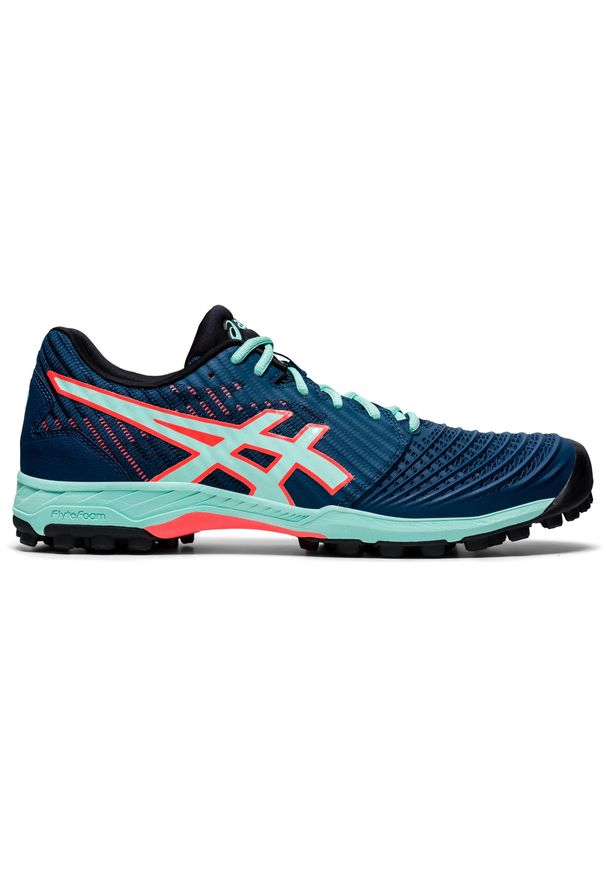 Buty do hokeja na trawie damskie Asics Field Ultimate. Kolor: turkusowy, niebieski, wielokolorowy. Materiał: materiał. Obcas: na stożku