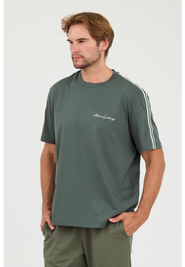 Armani Exchange - ARMANI EXCHANGE Zielony męski t-shirt bawełniany, Rozmiar M. Kolor: zielony. Materiał: bawełna