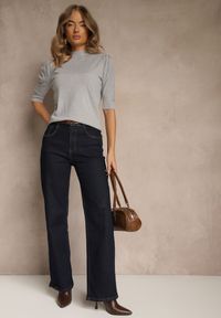 Renee - Szary Półgolf Ozdobiony Ażurowymi Wstawkami Unisena. Okazja: na co dzień. Kolor: szary. Materiał: jeans. Wzór: ażurowy, aplikacja. Styl: casual #4