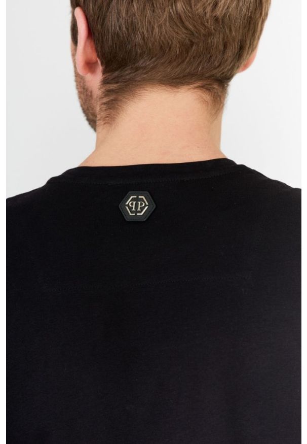 Philipp Plein - PHILIPP PLEIN Czarny t-shirt męski Platinum cut round neck space plein, Rozmiar XXL. Kolor: czarny. Materiał: prążkowany. Wzór: aplikacja
