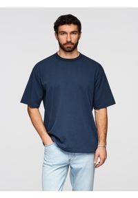 Ombre Clothing - T-shirt bawełniany męski LOOSE FIT z okrągłym dekoltem – granatowy V9 - Rozmiar: XL. Okazja: na co dzień. Kolor: niebieski. Materiał: bawełna. Styl: casual, klasyczny