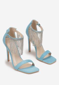 Born2be - Niebieskie Sandały na Szpilce z Łańcuszkami Luzuli. Nosek buta: otwarty. Zapięcie: pasek. Kolor: niebieski. Wzór: jednolity, aplikacja, gładki. Obcas: na szpilce. Styl: elegancki #3