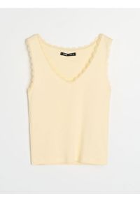 Sinsay - Bawełniana koszulka na ramiączkach - żółty. Kolor: żółty. Materiał: bawełna. Długość rękawa: na ramiączkach