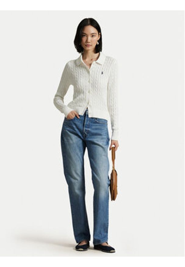 Polo Ralph Lauren Kardigan 211971881001 Biały Slim Fit. Typ kołnierza: polo. Kolor: biały. Materiał: bawełna