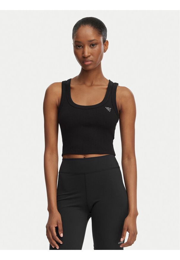 Guess Top V6GP07 K2987 Czarny Slim Fit. Kolor: czarny. Materiał: wiskoza