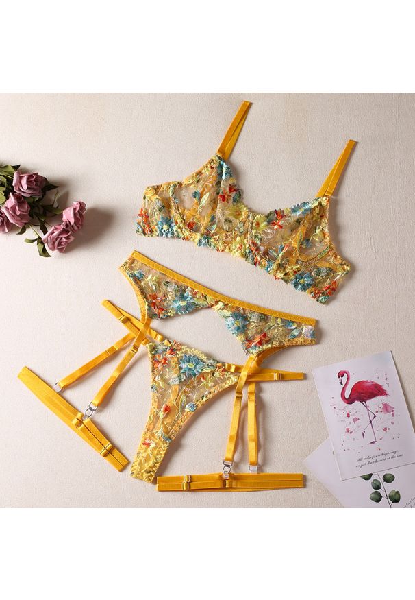 Intica - Komplet bielizny z kwiatowym haftem na specjalne okazje Sylvianne. Kolor: wielokolorowy. Materiał: materiał. Wzór: kwiaty, haft